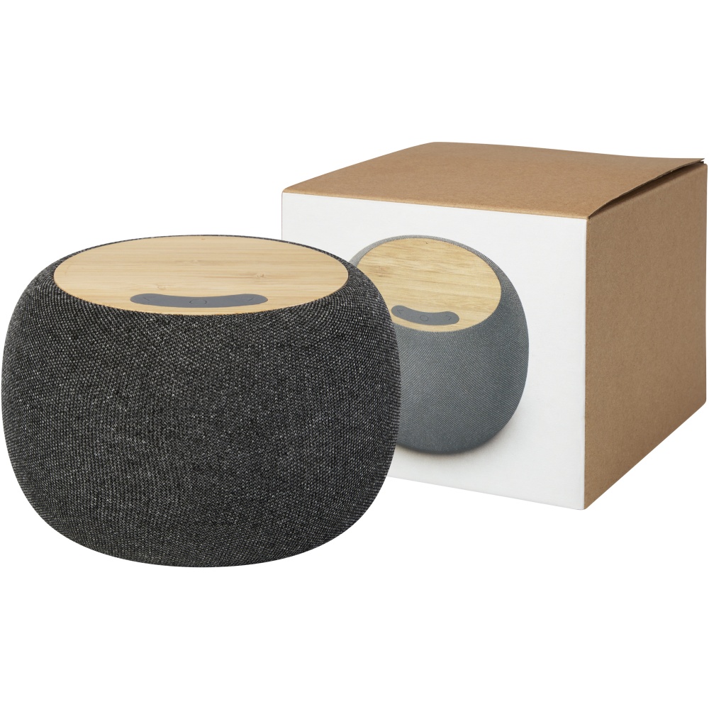 Logo trade business gifts image of: Ecofiber bamboo/RPET Bluetooth® speaker and wireless charging pad