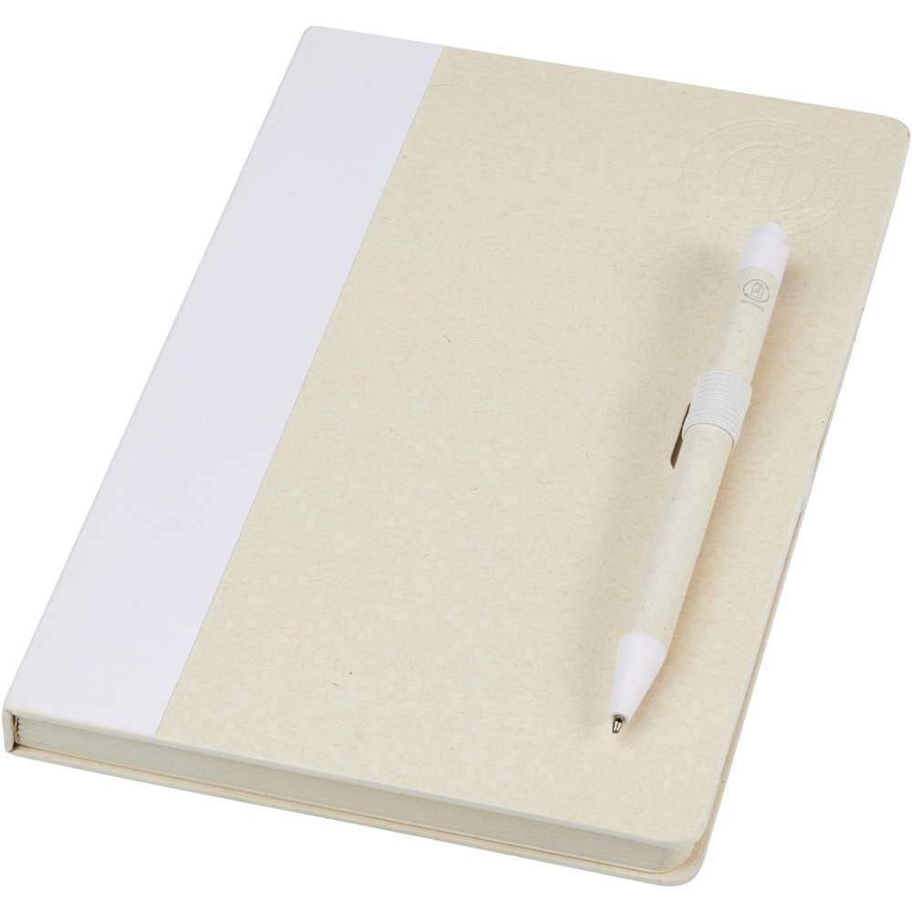 Logotrade corporate gift picture of: Dairy Dream A5 size reference recycled milk cartons notebook and ballpoint pen set