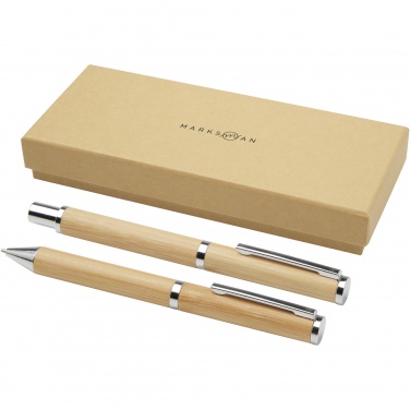 Logo trade promotional merchandise picture of: Apolys bamboo ballpoint and rollerball pen gift set 