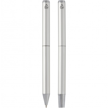 Logotrade corporate gift picture of: Lucetto recycled aluminium ballpoint and rollerball pen gift set