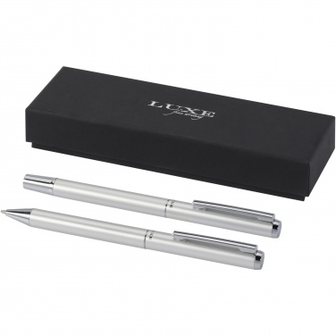 Logo trade corporate gift photo of: Lucetto recycled aluminium ballpoint and rollerball pen gift set