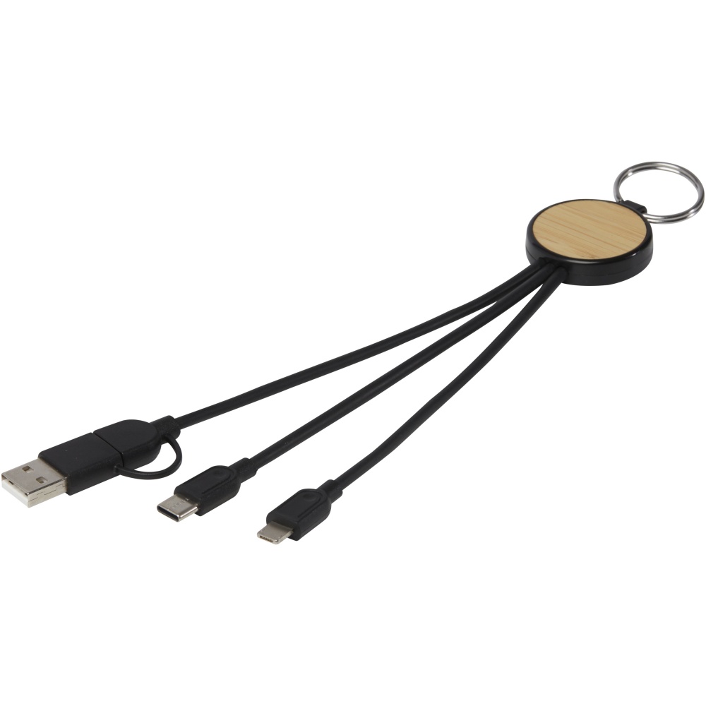 Logotrade corporate gift image of: Tecta 6-in-1 recycled plastic/bamboo charging cable with keyring