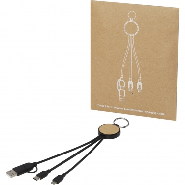 Logo trade corporate gifts image of: Tecta 6-in-1 recycled plastic/bamboo charging cable with keyring