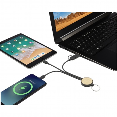 Logotrade promotional gift picture of: Tecta 6-in-1 recycled plastic/bamboo charging cable with keyring