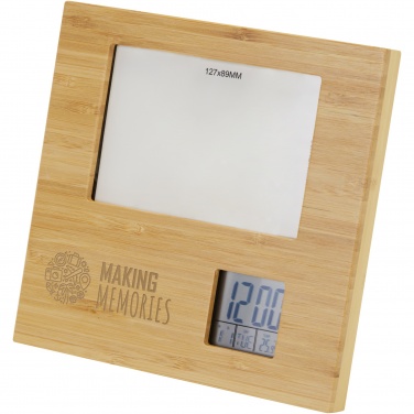 Logo trade business gift photo of: Sasa bamboo photo frame with thermometer