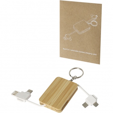 Logotrade promotional merchandise photo of: Reel 6-in-1 retractable bamboo key ring charging cable