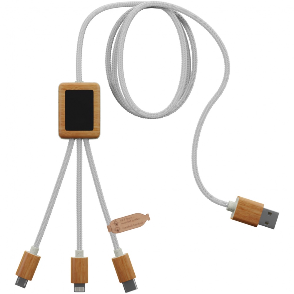 Logotrade promotional giveaway image of: SCX.design C39 3-in-1 rPET light-up logo charging cable with squared bamboo casing