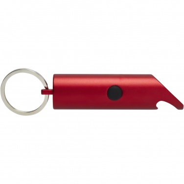 Logo trade promotional merchandise image of: Flare RCS recycled aluminium IPX LED light and bottle opener with keychain