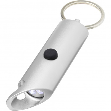 Logo trade promotional items picture of: Flare RCS recycled aluminium IPX LED light and bottle opener with keychain