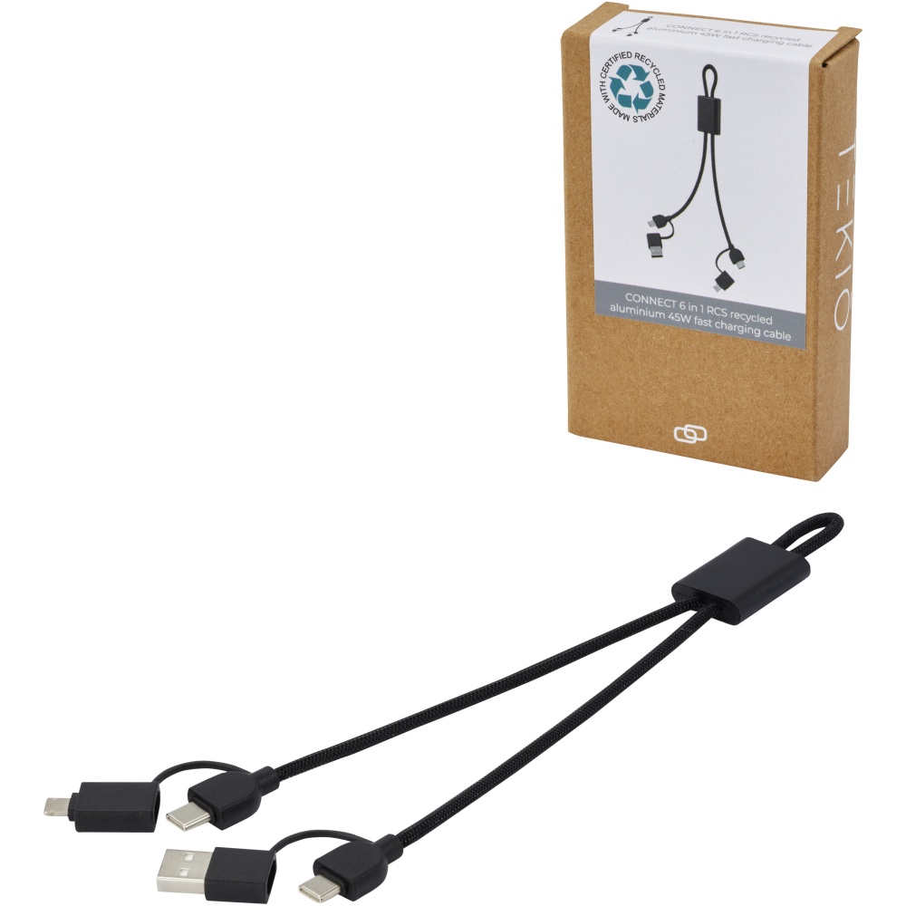 Logo trade promotional merchandise image of: Connect 6-in-1 RCS recycled aluminium 45W quick charge & data transfer cable