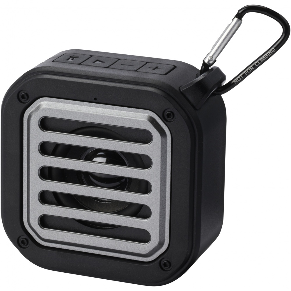 Logotrade promotional items photo of: Solo 3W IPX5 RCS recycled plastic solar Bluetooth® speaker with carabiner 