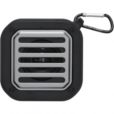 Logo trade promotional gifts image of: Solo 3W IPX5 RCS recycled plastic solar Bluetooth® speaker with carabiner 