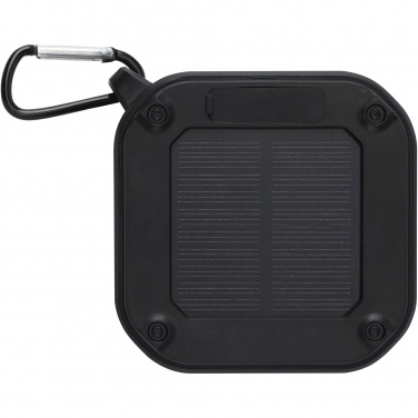 Logotrade promotional item image of: Solo 3W IPX5 RCS recycled plastic solar Bluetooth® speaker with carabiner 