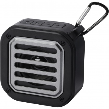 Logotrade promotional giveaway image of: Solo 3W IPX5 RCS recycled plastic solar Bluetooth® speaker with carabiner 