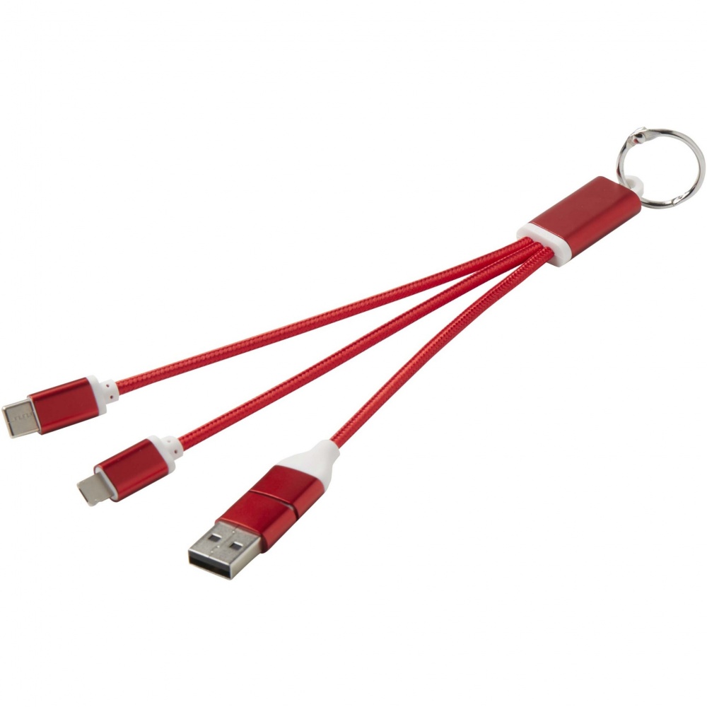 Logo trade promotional giveaway photo of: Metal 4-in-1 recycled aluminium charging cable with keychain