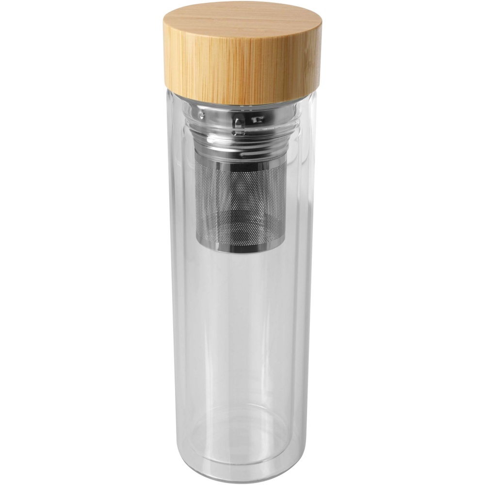 Logo trade advertising products image of: Bailey 400 ml borsilicate glass infuser bottle with bamboo lid