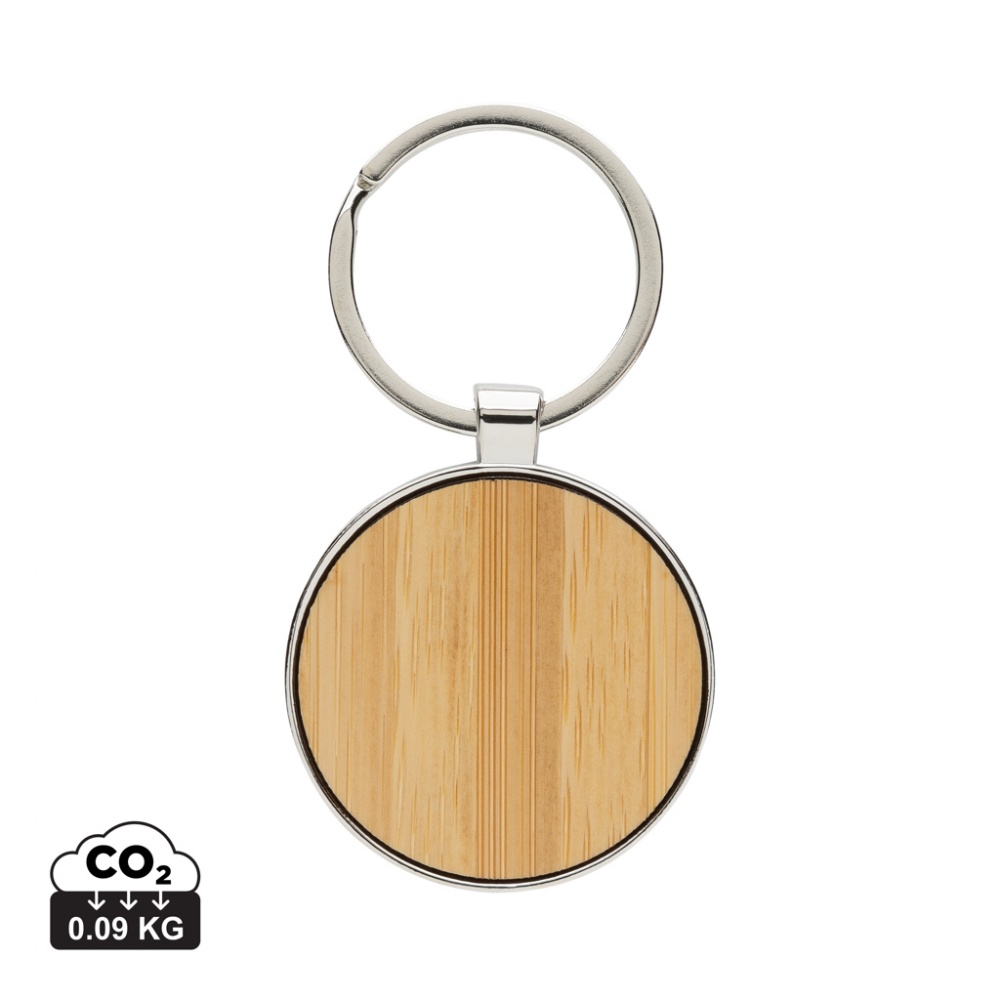 Logotrade business gift image of: RCS recycled zinc alloy round keychain with bamboo