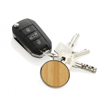 Logo trade promotional giveaway photo of: RCS recycled zinc alloy round keychain with bamboo