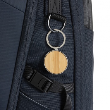 Logo trade corporate gifts picture of: RCS recycled zinc alloy round keychain with bamboo