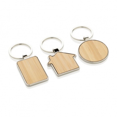 Logo trade corporate gifts image of: RCS recycled zinc alloy round keychain with bamboo