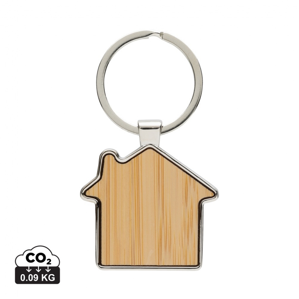 Logo trade promotional product photo of: RCS recycled zinc alloy house keychain with bamboo