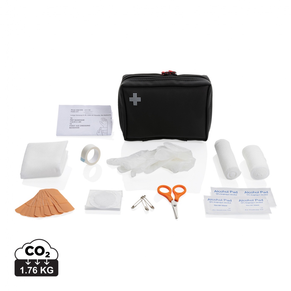 Logo trade promotional gifts image of: RCS recycled nubuck PU pouch  first aid set