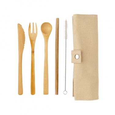 Logo trade promotional merchandise image of: Reusable bamboo travel cutlery set