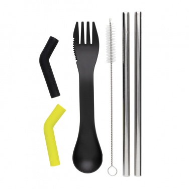 Logo trade promotional merchandise picture of: Tierra 2pcs straw and cutlery set in pouch