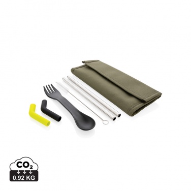 Logo trade advertising products image of: Tierra 2pcs straw and cutlery set in pouch