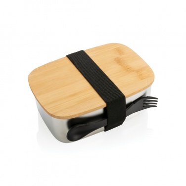 Logo trade promotional items picture of: Stainless steel lunchbox with bamboo lid and spork