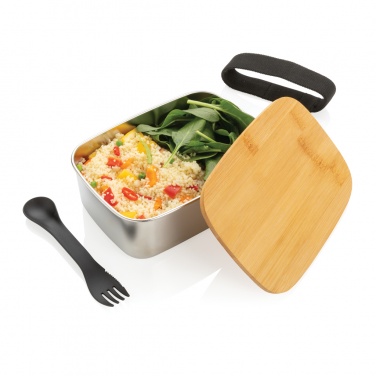 Logotrade promotional giveaway picture of: Stainless steel lunchbox with bamboo lid and spork