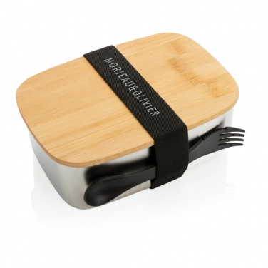 Logo trade corporate gifts image of: Stainless steel lunchbox with bamboo lid and spork