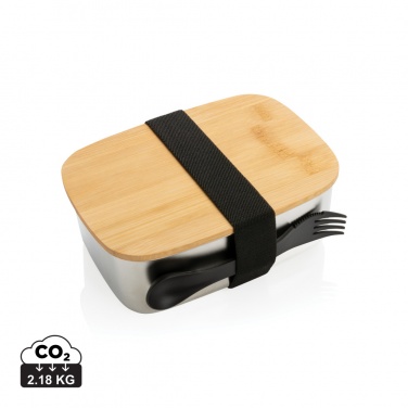 Logotrade promotional merchandise image of: Stainless steel lunchbox with bamboo lid and spork