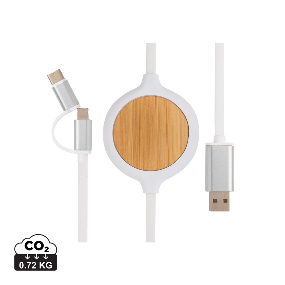 Logo trade promotional gift photo of: 3-in-1 cable with 5W bamboo wireless charger