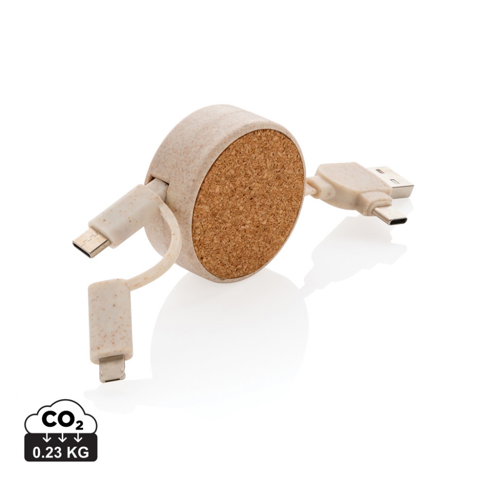 Logo trade promotional gift photo of: Cork and Wheat 6-in-1 retractable cable