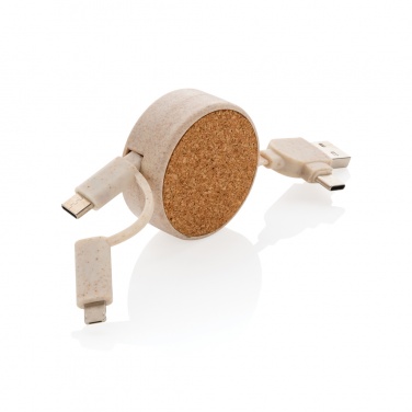 Logo trade promotional products image of: Cork and Wheat 6-in-1 retractable cable