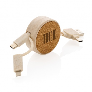 Logotrade business gift image of: Cork and Wheat 6-in-1 retractable cable