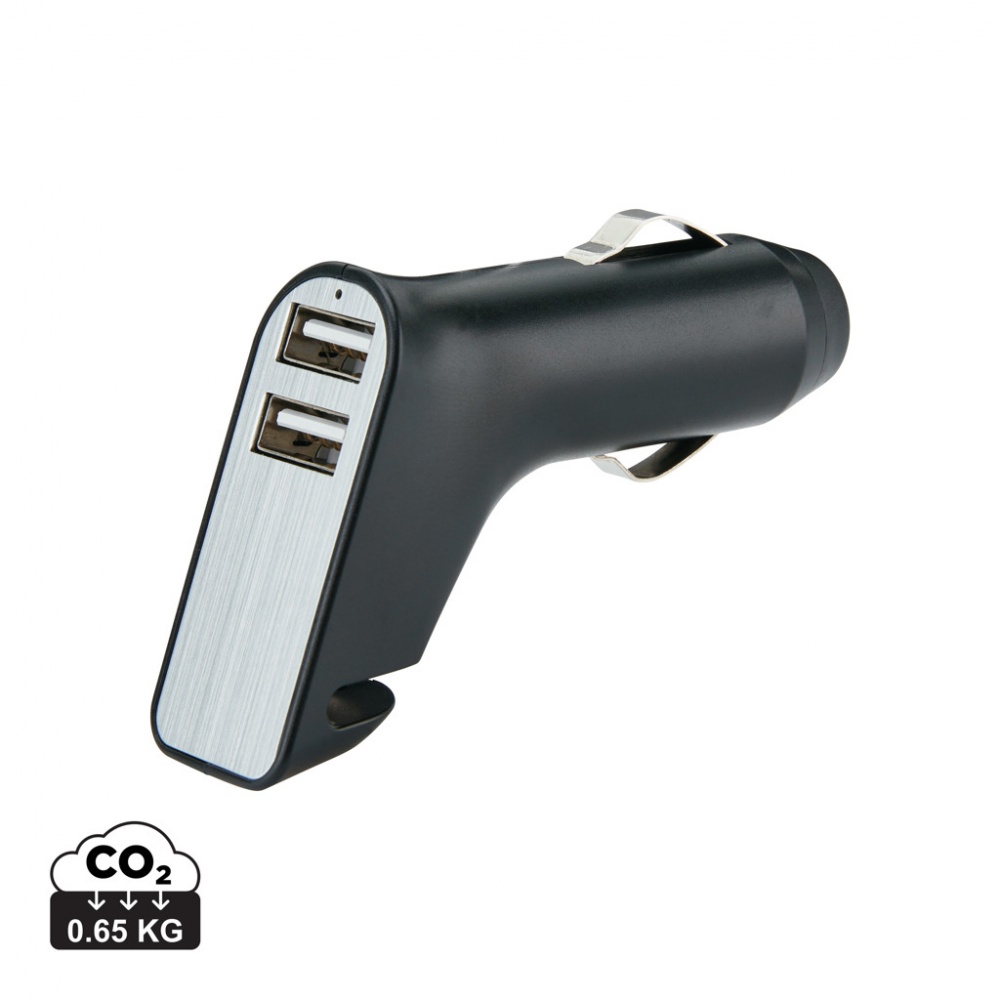 Logo trade promotional item photo of: Dual port car charger with belt cutter and hammer