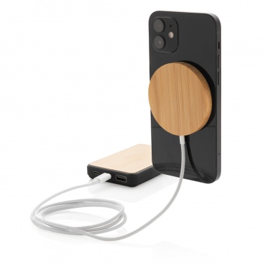 Logo trade promotional products image of: 10W bamboo magnetic wireless charger