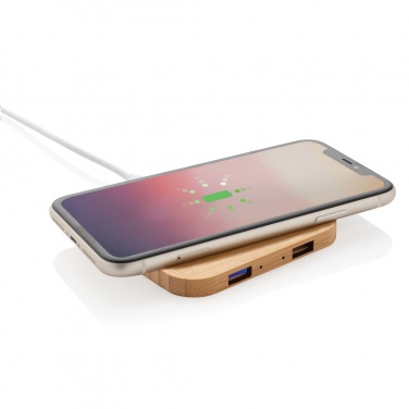 Logotrade promotional item image of: Bamboo 5W wireless charger with USB