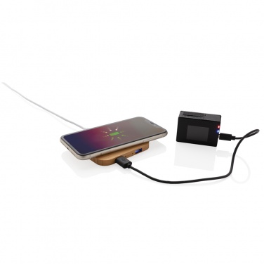 Logo trade promotional gifts image of: Bamboo 5W wireless charger with USB