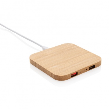 Logo trade business gift photo of: Bamboo 5W wireless charger with USB