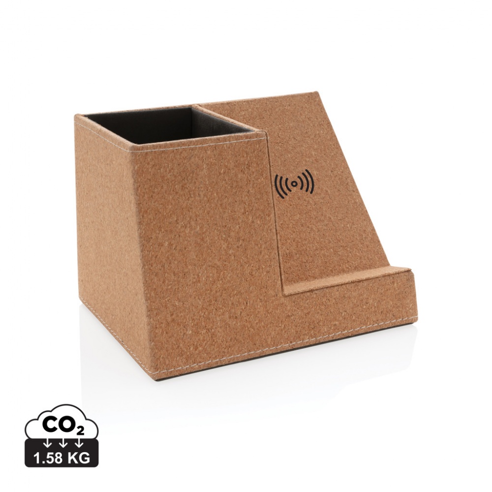 Logo trade promotional merchandise picture of: Cork pen holder and 5W wireless charger