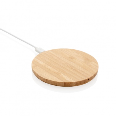 Logo trade business gifts image of: Bamboo 5W round wireless charger