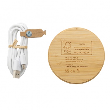 Logo trade promotional products picture of: Bamboo 5W round wireless charger