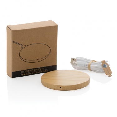 Logotrade promotional merchandise image of: Bamboo 5W round wireless charger