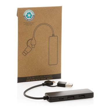 Logo trade promotional products image of: RCS recycled plastic USB hub with dual input