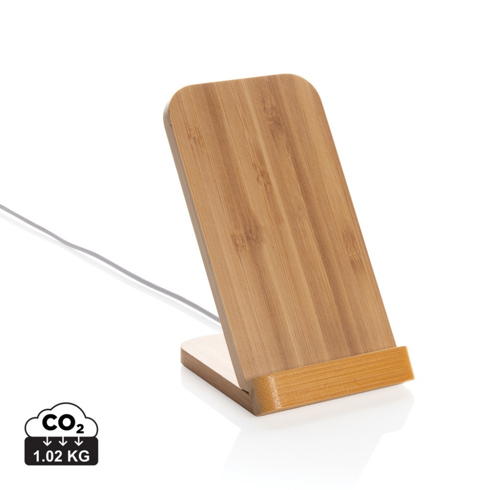 Logotrade corporate gift image of: Bamboo 5W wireless charging stand