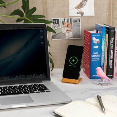 Logo trade corporate gifts picture of: Bamboo 5W wireless charging stand