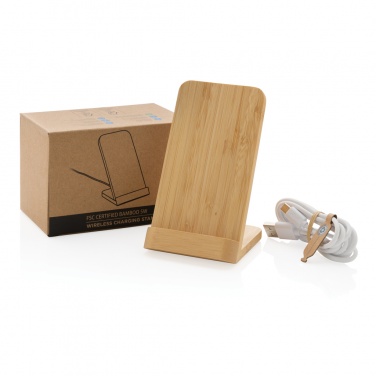 Logo trade promotional item photo of: Bamboo 5W wireless charging stand